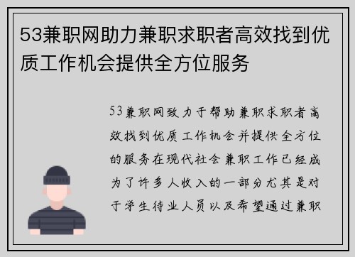 53兼职网助力兼职求职者高效找到优质工作机会提供全方位服务